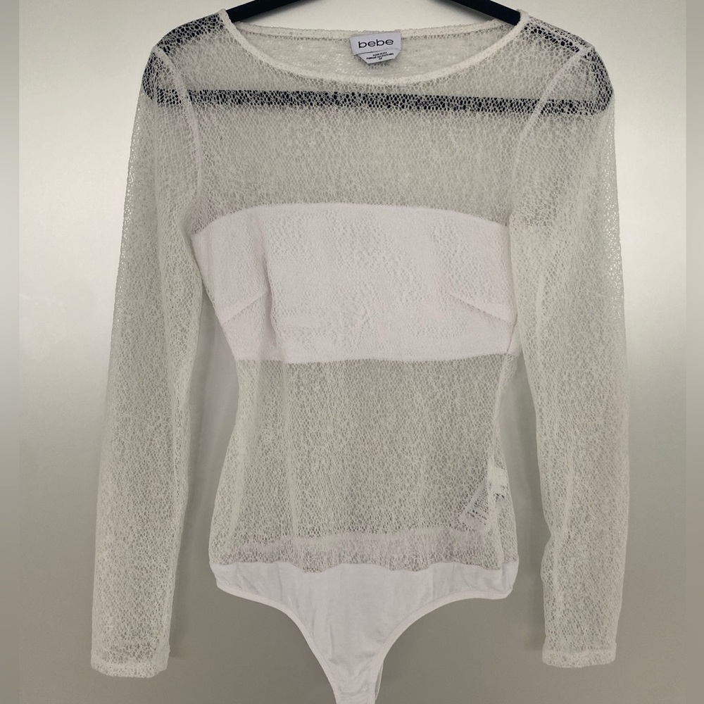 BEBE mesh bodysuit WHITE Bridal Sz S